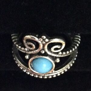 Silver Turquoise Statement Ring, Size 4